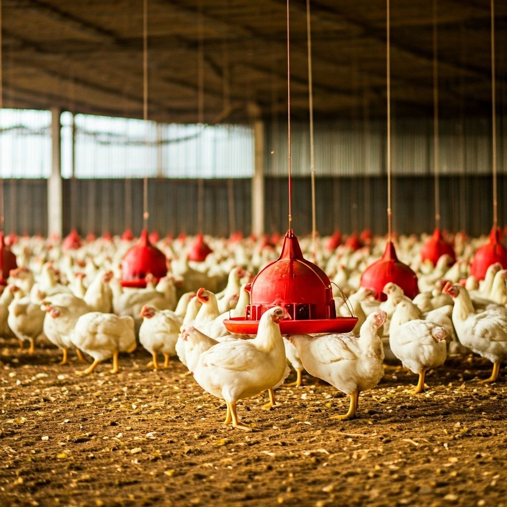 Modern poultry farming with healthy chickens and equipment